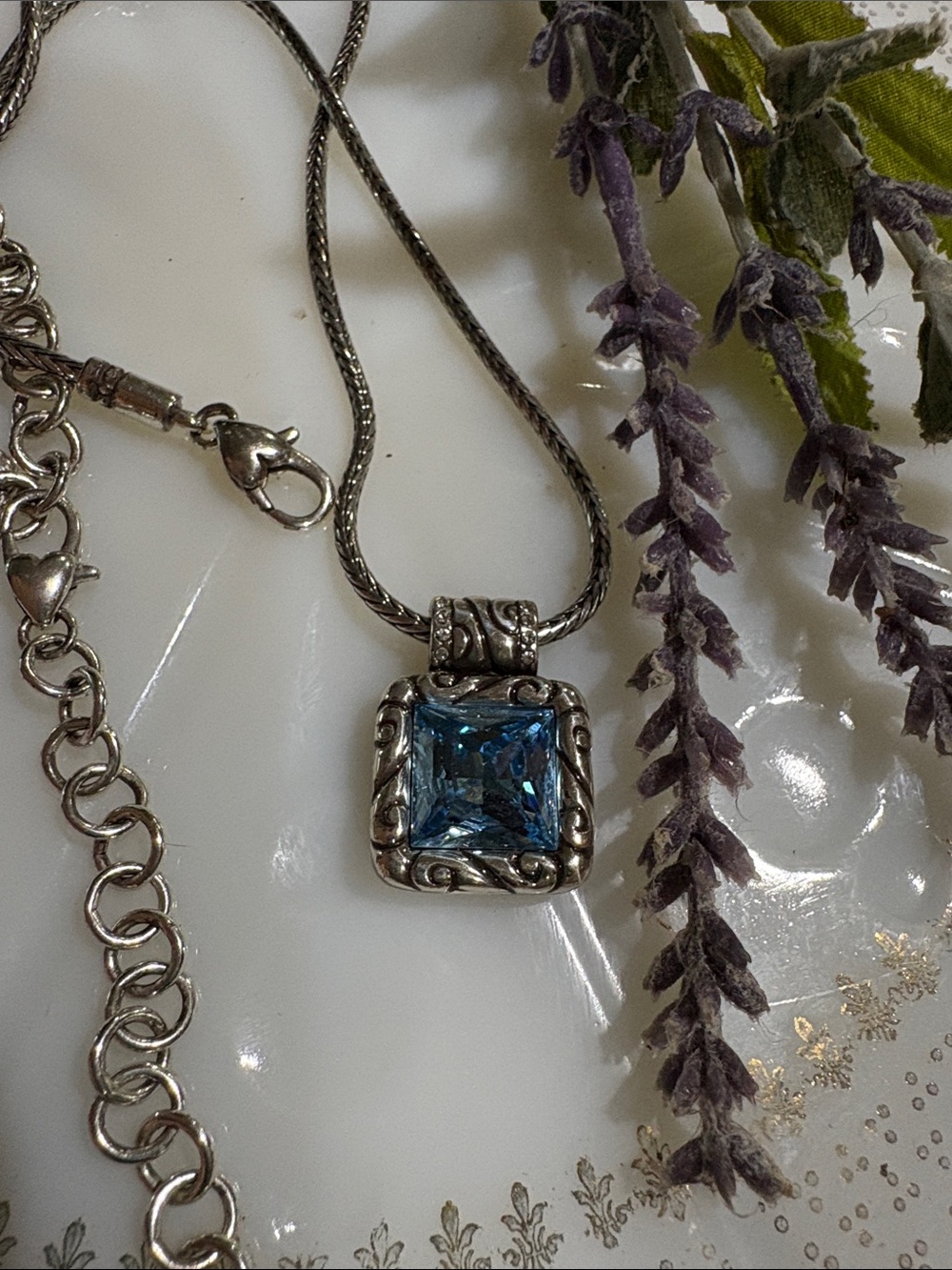 Brighton Regina Silver-Tone Necklace with Blue Square Stone